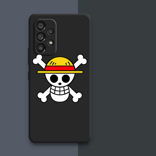 Coque One Piece bannière chapeau de paille Samsung Galaxy A en silicone noir