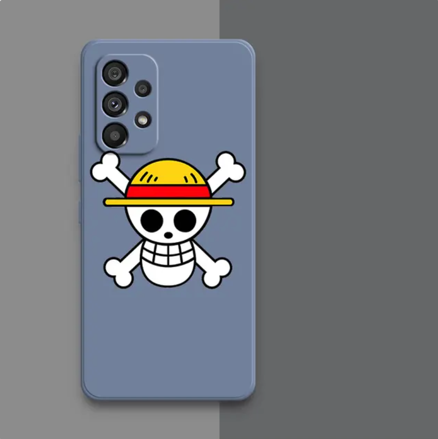 Coque One Piece bannière chapeau de paille Samsung Galaxy A en silicone bleu