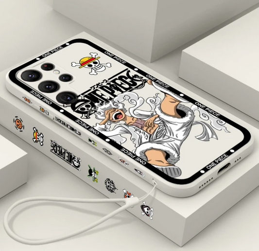 Coque de téléphone One Piece Monkey D. Luffy Gear 5 Samsung 10/20/21/22/23/24 Fe/Plus/Ultra en silicone couleur blanche