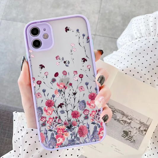 Coque de téléphone transparente à fleur iPhone violette