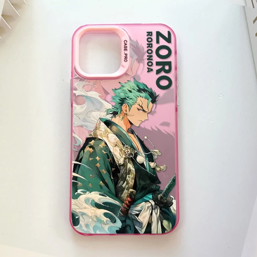 Coque de téléphone One Piece Roronoa Zoro iPhone en TPU rose